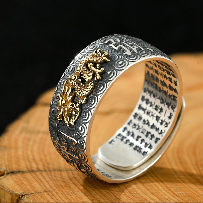 Кольцо Namo Amitabha из стерлингового серебра с тиснением в стиле ретро сутра-сердца Будды в этническом стиле, различные серии, мужские кольца, ювелирные изделия