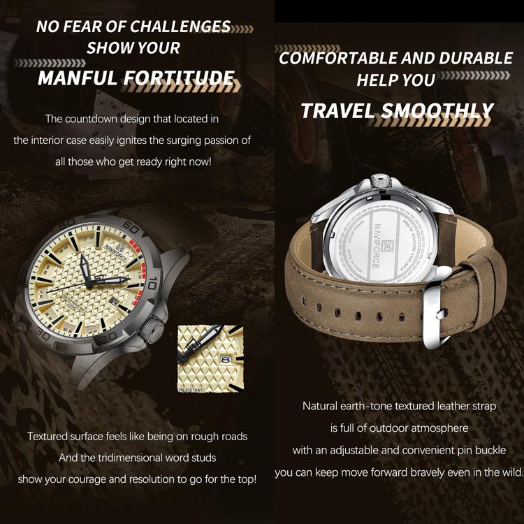 Naviforce NF8023 Водонепроницаемые мужские часы с кварцевым календарем и датой