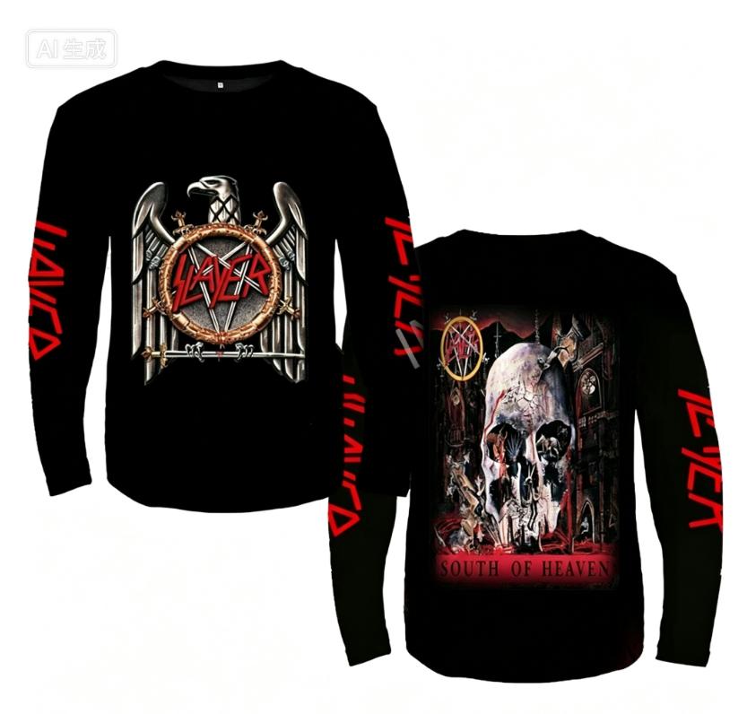 Футболка с длинным рукавом Rock Slayer Band Мужская Женская Модная Оверсайз Топы Футболки 3D Печать Металлическая Футболка Мужская Одежда Череп Стритвир