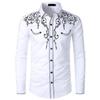 Mens Western Cowboy Shirt Long Sleeve Retro Embroidery Casual Buttons Down Shirt