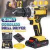 3 In 1 Cordless Electric Hammer Drill Electric Screwdriver Power Tools 300 Torque Impact Drill with 1/2PCS 21V Battery