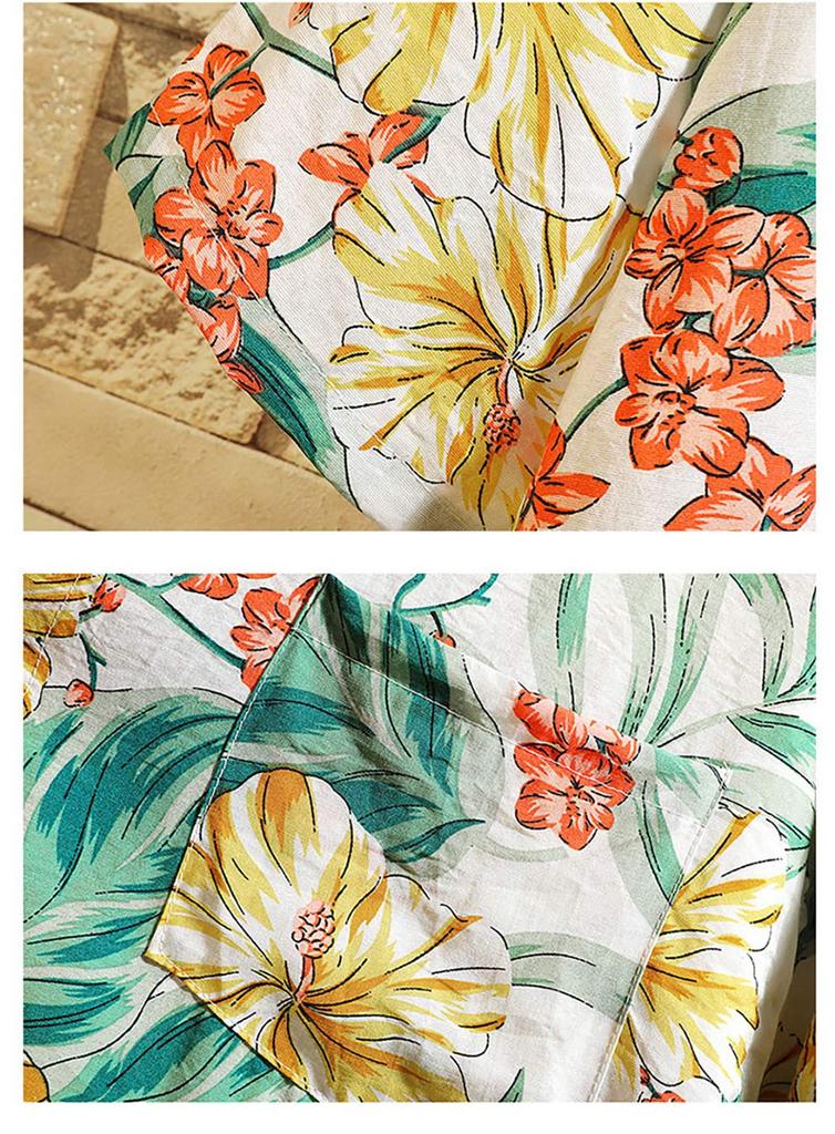 COZOEN Aloha Hawaiian Summer Panama Short Botanical 9 Plus Sizes Men's Shirt, Shirt, Shirt, Sleeve, Print, All-Over Print, Casual, Lightweight,