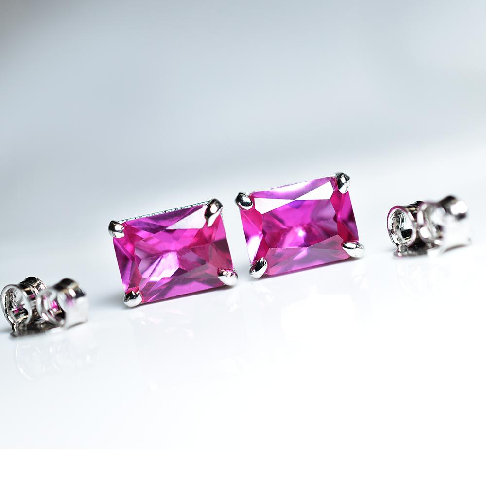Natural Pink Ruby Earrings 11.10 Ct Pair Emerald Cut Pair For Gift