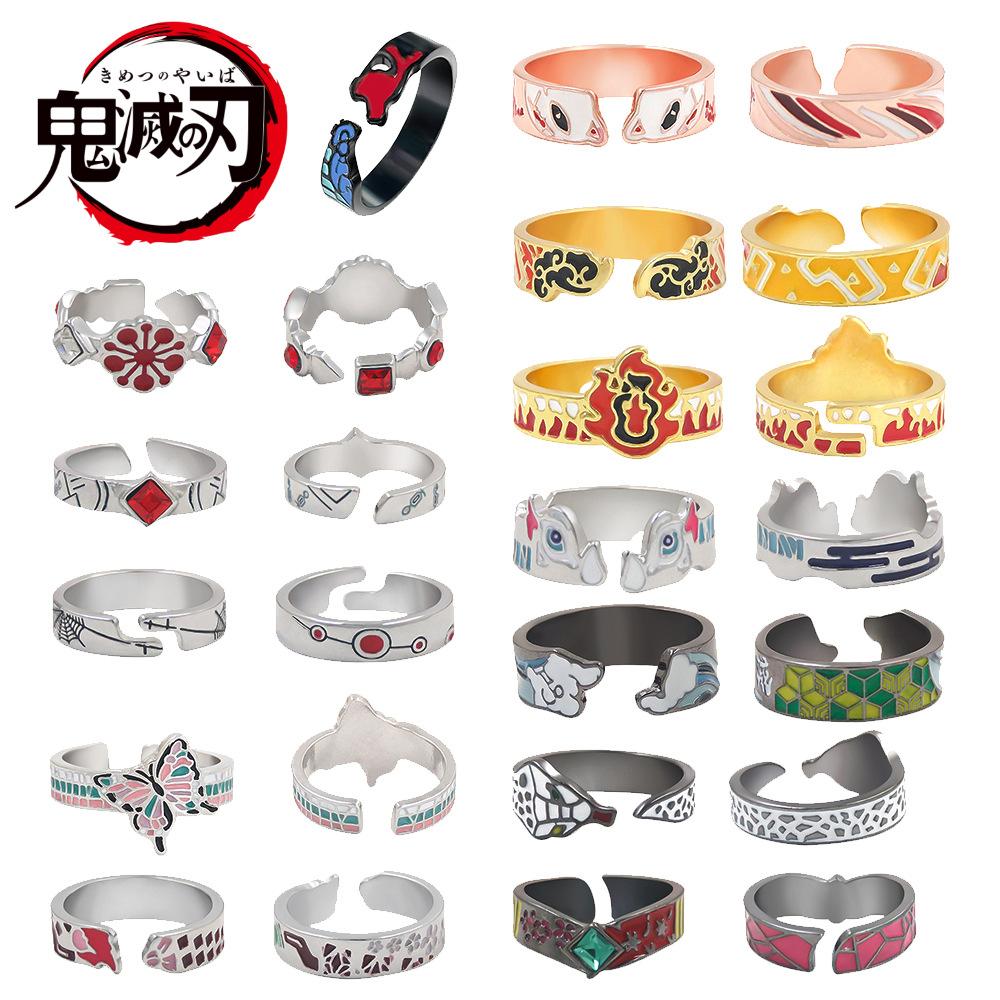 Anime Demon Slayer Ring Kimetsu No Yaiba Kamado Tanjirou Inspired Adjustable Ring For Fans Cosplay Props Jewelry Gift