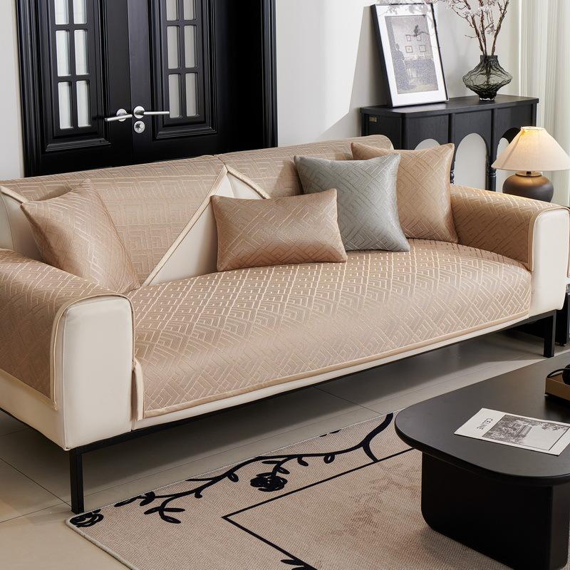 Light Luxury Sofa Cushion Summer Ice Silk Sofa Cover Geometric Breathability Couch Cover Non-slip Solid Color Cool Sofa Cushion