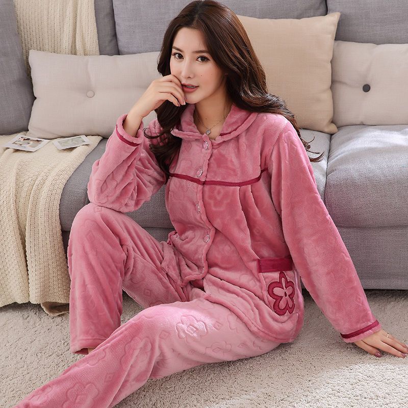 Осенне-зимняя женская утепленная фланелевая пижама, свободная домашняя одежда с длинными рукавами, женский костюм из двух частей, пижама