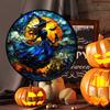 Yousheng 10/15/25CM Halloween Witch Suncatcher Hanging Decoration Black Cat Bat Moon Witch Stained Glass Acrylic Wall Window Hanging Sign Ornament