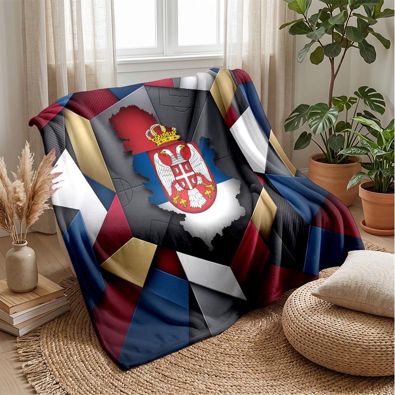 Serbia Printed Flannel Blanket Skin Friendly Warm Decorative Throw for Indoor Couch Bed Daily Use