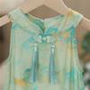 Girls Summer Thin Chinese Floral Print Qipao Vest Dress Kids Elegant Sleeveless Cheongsam Dress For Children