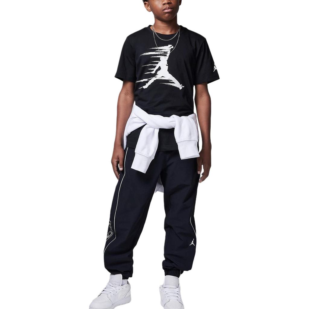 Jordan Футболка MVPT Motion Jumpman Удобная с логотипом Мягкий короткий рукав Детские топы Черный 95D262-023