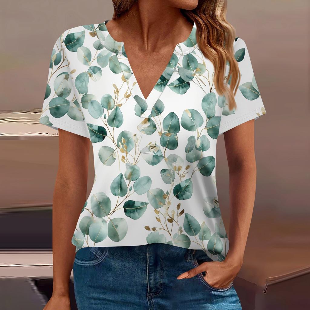 Women's T Shirt Tee Printed Short Sleeve Daily Weekend Fashion Basic V Neck Regular Top