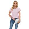 Women's Spring Summer Loose Round Neck Perforated Lace Solid Color T-shirt