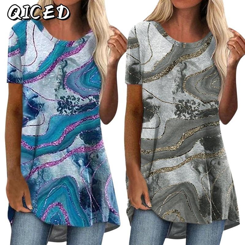 QICED Women's Fashion Casual Short SleeveO-Neck Blouses & Shirts