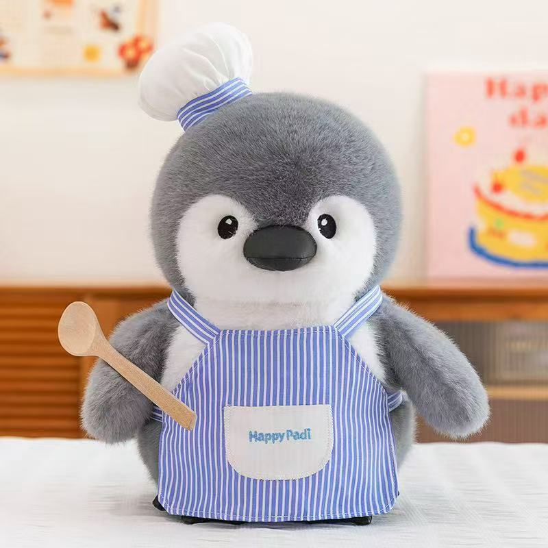 Cute shape penguin plush toy chef painter holding fish penguin doll catching machine doll throwing gifts