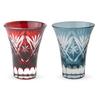 Retro Kiriko Pair of Glasses for Diameter X Star Fan Red Ink Current Model J-kitchens Sake, 6.2 7.8cm, 60cc, Design, & Blue,