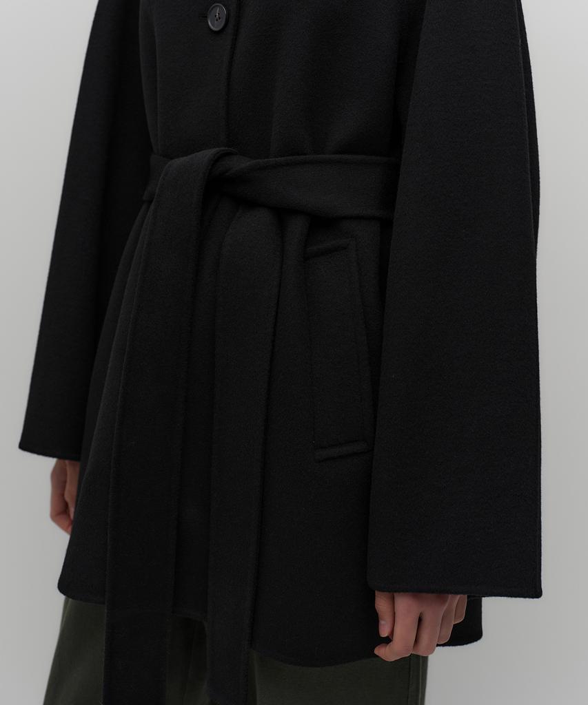 MUSINSA STANDARD WOMAN Women'S Cashmere Blend Handmade Half Balmacaan Robe Coat [Black]