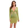 Women's Spring Summer New Knitted Sexy Waistless Deep V Neck Hollow Out Slim Short Dress S-XL