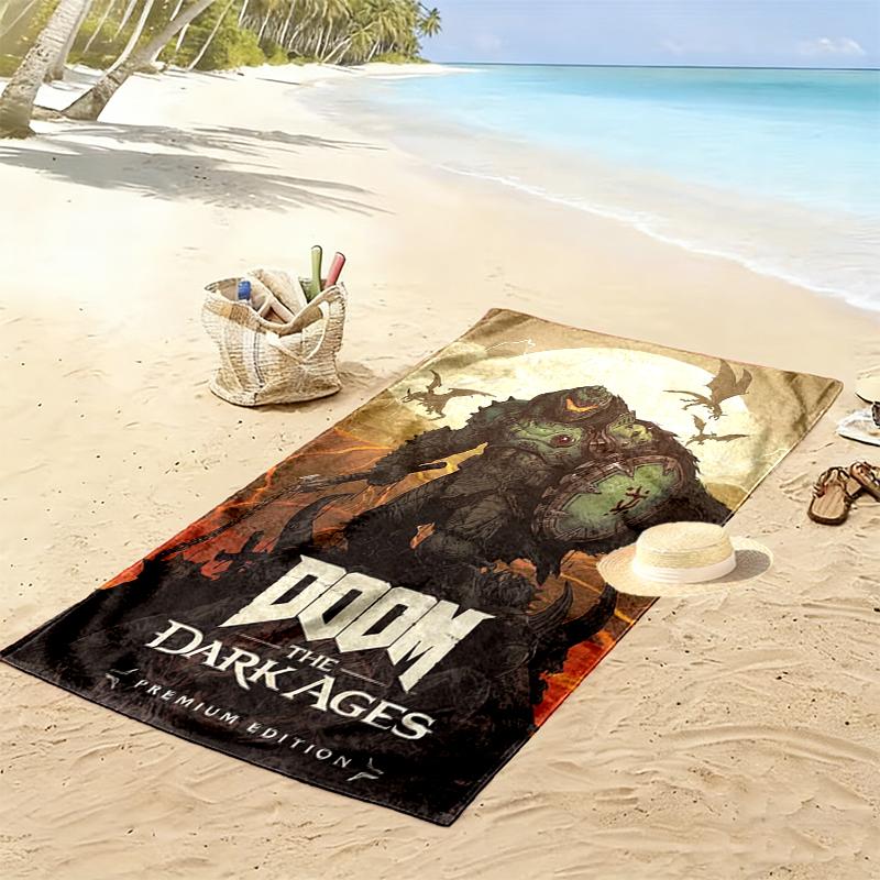 DOOM The Dark Ages Пляжное полотенце с принтом, Большое, Мягкое, Быстросохнущее, для Пляжа, Кемпинга, Плавания