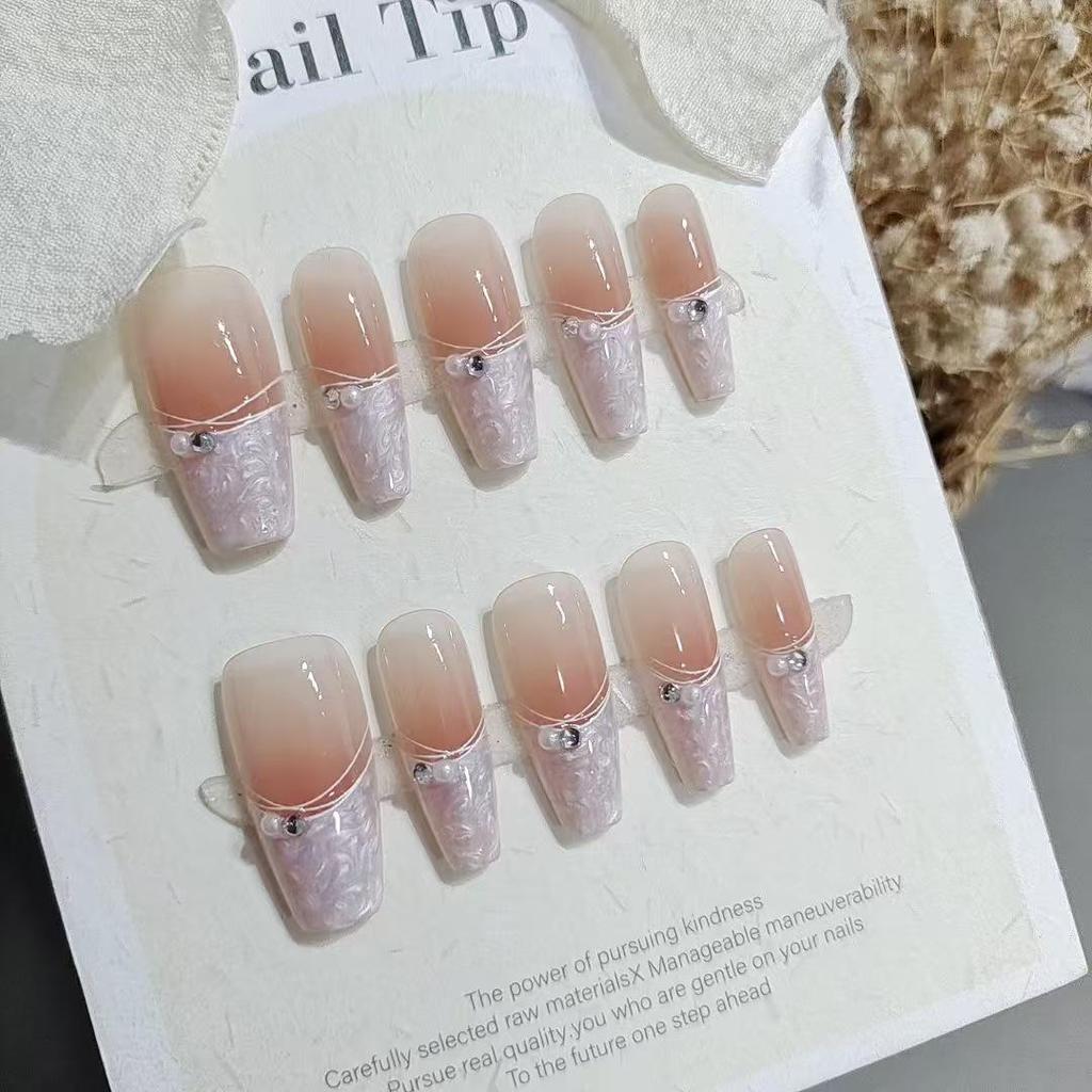 Набор из 10 штук типсов для французского маникюра S203 из перламутра - Средняя лестница, Чистый стиль