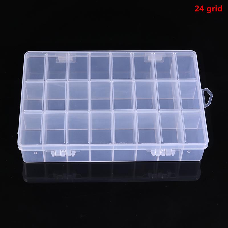 Clear Jewelry Box 24 Grids Plastic Bead Storage Container Earrings Organizer