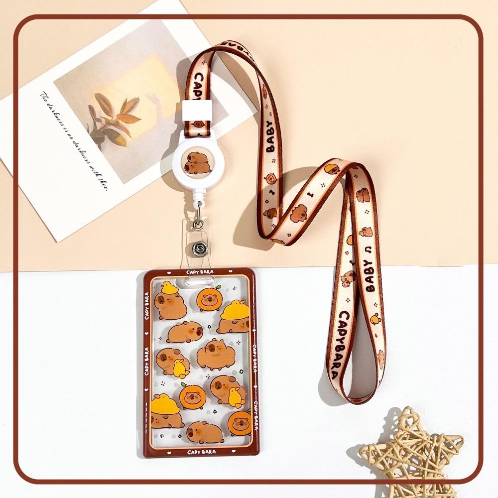 Kawaii Cartoon Capybara Photocard Holder with Lanyard Keychain Photo Protector Case Transparent Card Cover Photo Storage