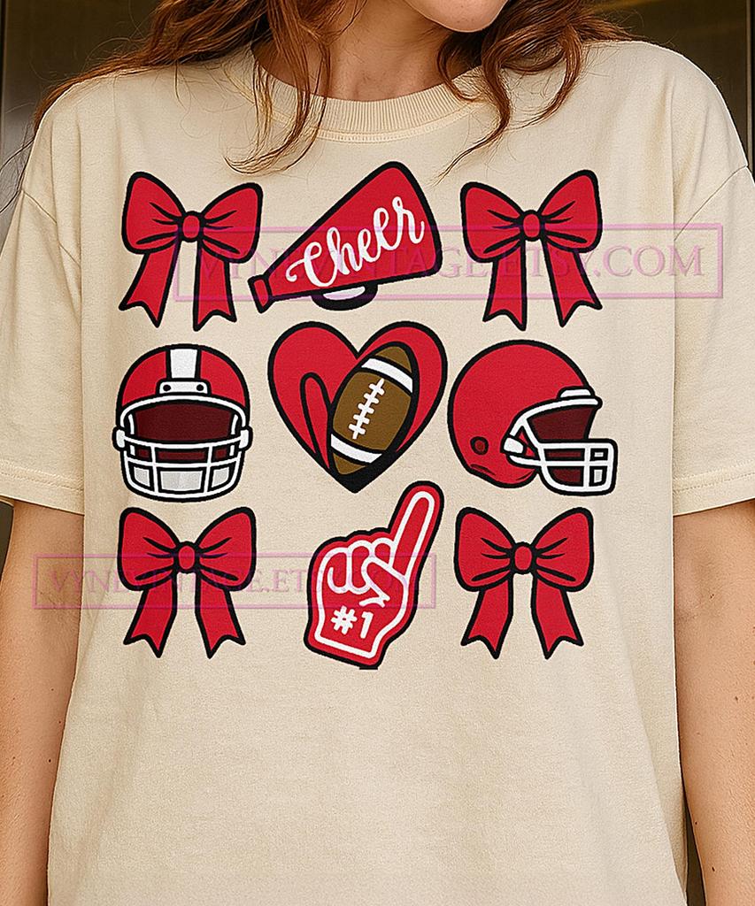 Cheer Football Valentine T-Shirt, Sports Love Graphic Tee, Valentine's Day Gift, Cheerleader Football Fan Shirt, Festive Love Shirt