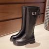 Зимние женские высокие сапоги на среднем каблуке, модные массивные туфли 2025 года, новые дизайнерские туфли-лодочки для вечеринок, высокие мотоциклетные туфли до колена, Botas De Mujer