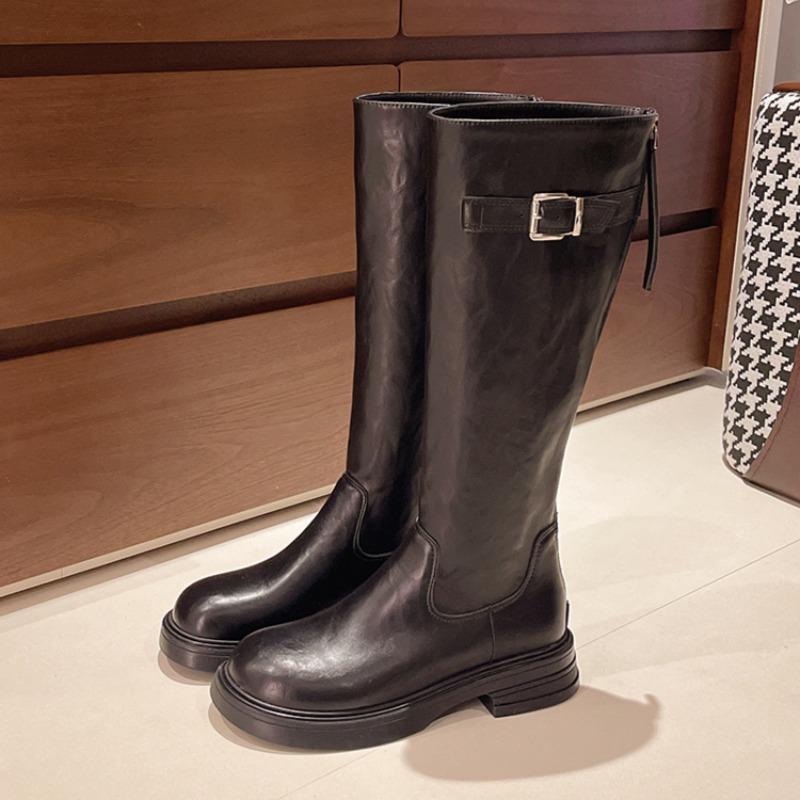 Зимние женские высокие сапоги на среднем каблуке, модные массивные туфли 2025 года, новые дизайнерские туфли-лодочки для вечеринок, высокие мотоциклетные туфли до колена, Botas De Mujer