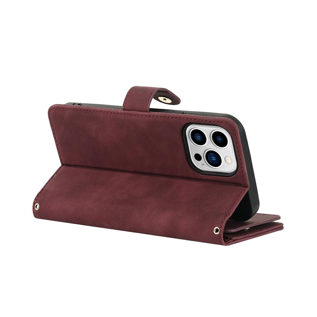 For iPhone 14 Pro Max Stand Case PU Leather Phone Cover with Straps/Zipper Wallet/Multiple Card Slots