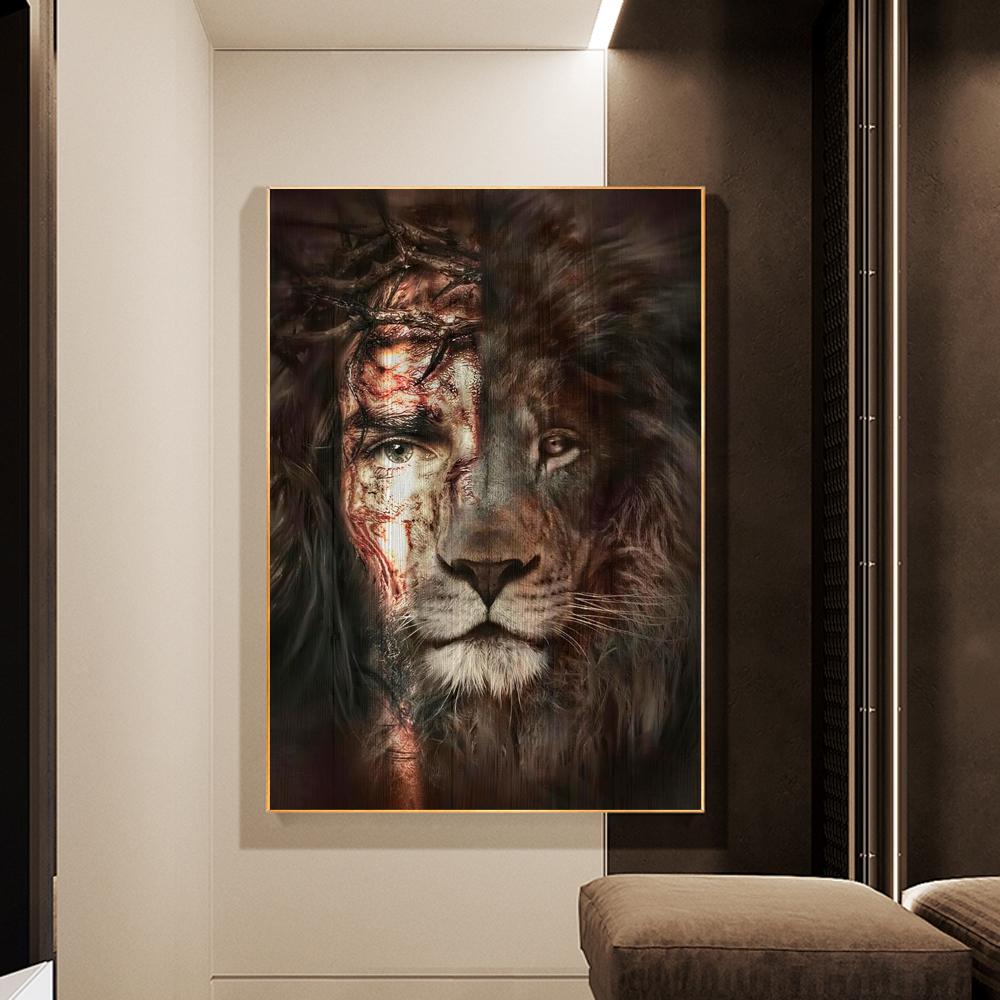 Лев и Иисус холст картины современные религиозные плакаты и принты настенные художественные фотографии животных для гостиной домашний декор без рамки
