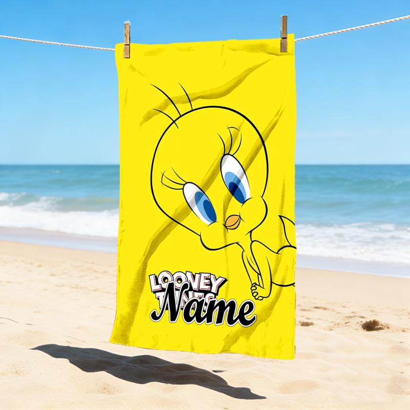 Custom Name Tweety Bird Stylish Digital Printing Beach Towel Quick‑Drying Absorbent Blanket for Beach Pool Gym Travel