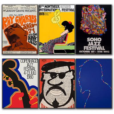 Винтажный джазовый музыкальный фестиваль Швейцария Париж Реклама 1970-е годы Художественный плакат Холст Живопись Настенный принт Картина Гостиная Домашний декор