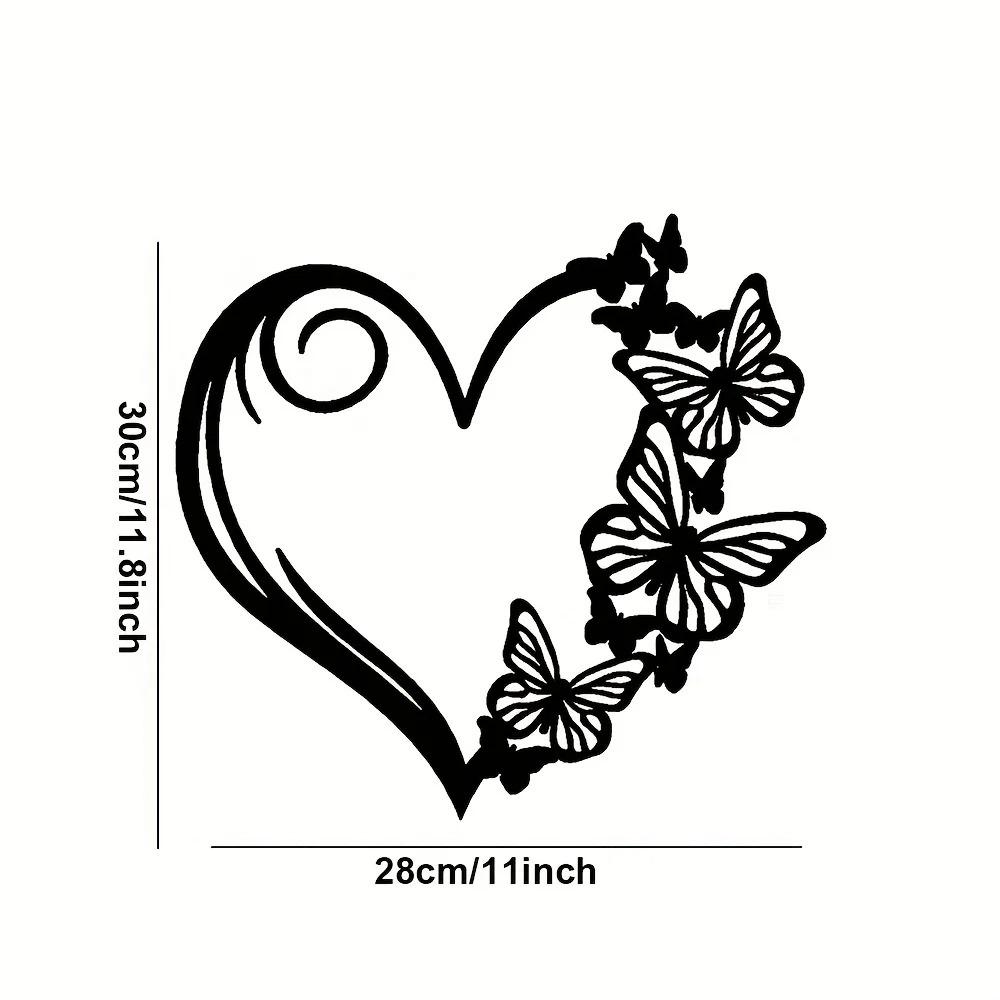 Butterfly Heart Metal Wall Art – Steel Garden & Patio Decor, Elegant Hanging for Home, Living Room & Bedroom, Perfect Gift