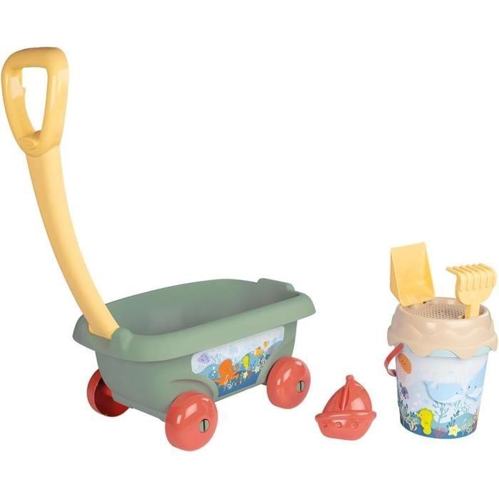 Smoby Life - Chariot De Plage - Seau + Accessoires - 42% Matériaux Recyclés Et 100% Recyclabe - Fabriqué En France