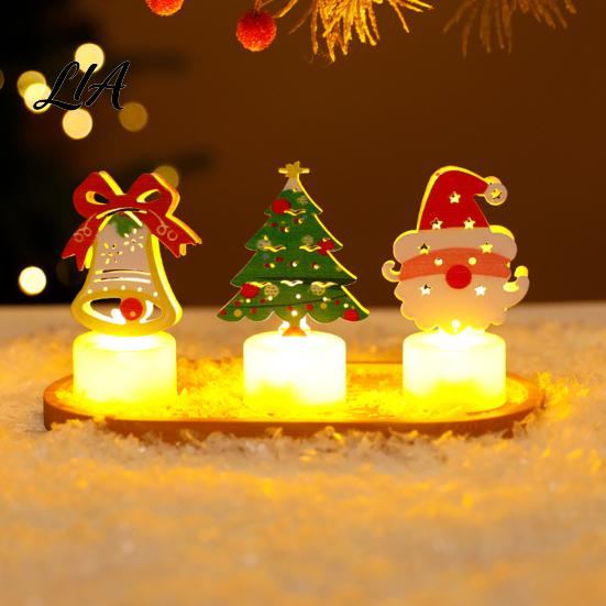 Gift Ideas for Christmas Party Electronic Candle, Flameless LED Candles, Warm Light Santa Claus Ornaments Snowman Tree and Bell Ornament Tabletop