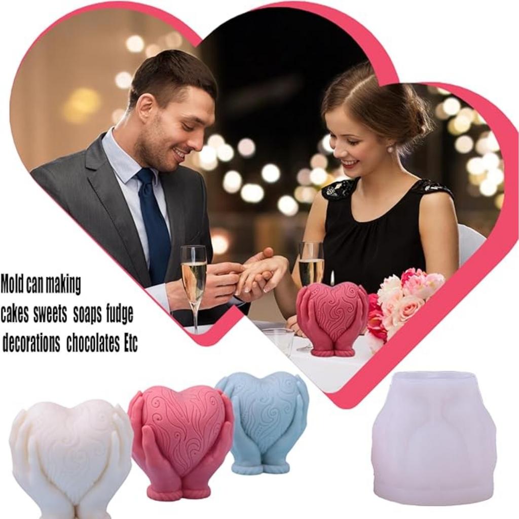 Love Heart Silicone Candle Mold Heart Candle Molds 3D Hand Holding Heart Candle Molds DIY Silicone Molds Plaster Polymer Clay Decoration