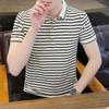 Summer New Pure Cotton Business Men's Short-sleeved T-shirt Printed Casual Youth Lapel Men's Polo Shirt for Men