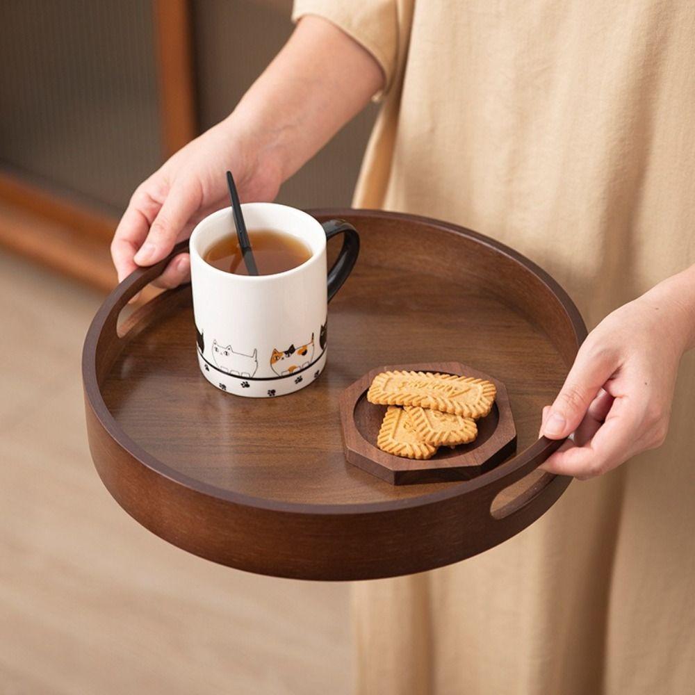 Walnut Color Food Storage Trays Round Dessert Pallet Decorate Tray Bamboo Wooden Tray Kitchen