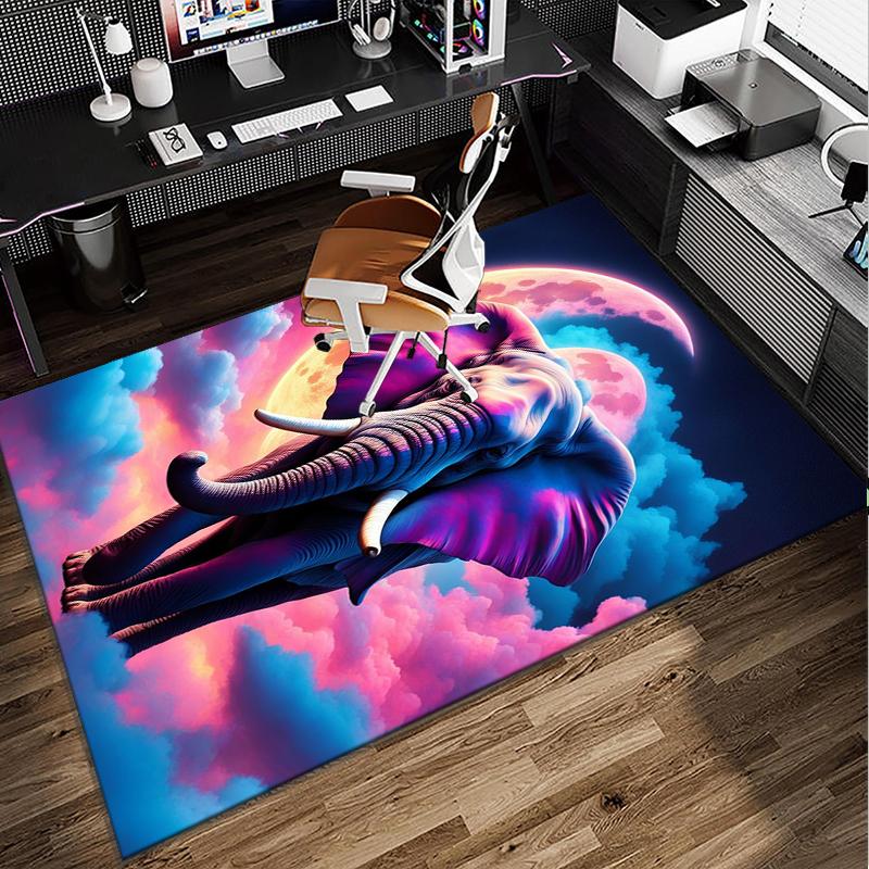 Ethereal Elephant Under The Moon Office Rug Chair Mat, Entryway Carpet, Suitable for Front Door, Bedroom, Living Room, Desk, Holiday Gift