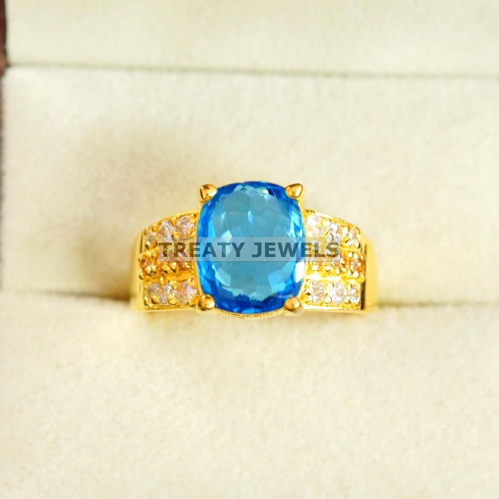 Blue Topaz Oval Cut With 925 Sterling Silver Gold Plated Ring For Men's #A880 JL375669031188