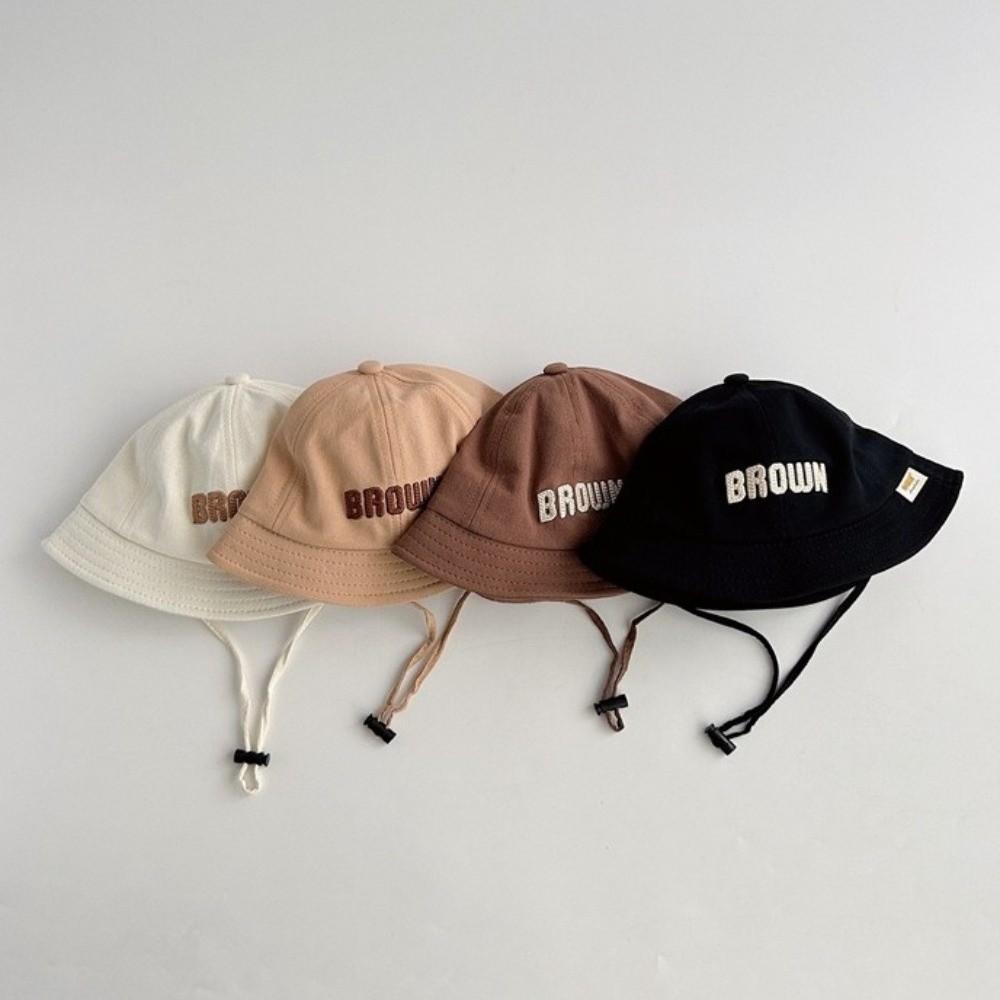 Letter Embroidery Toddler Bucket Hat Cotton Kids Bucket Cap Fisherman Hats Outdoor Use