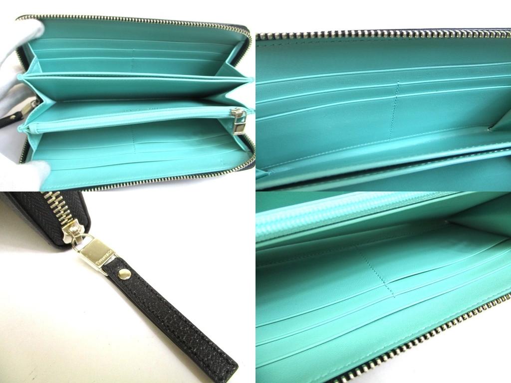 Подлинная Tiffany & Co.. Кошелек на молнии, круглый, из черной кожи, с металлической пластиной-логотипом #a871 Восстановленный