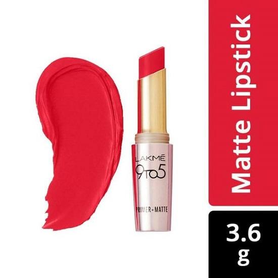 Lakme 9 To 5 Primer Plus Matte Lip Color Red Letter 3.6 Gm