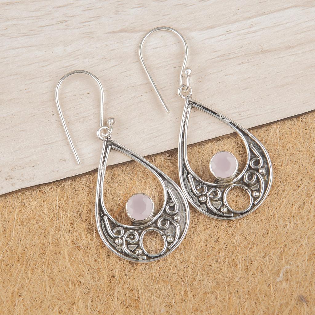Ювелирные изделия из розового халцедона, серьги из стерлингового серебра 925 пробы, великолепные серьги ручной работы в подарок для женщин