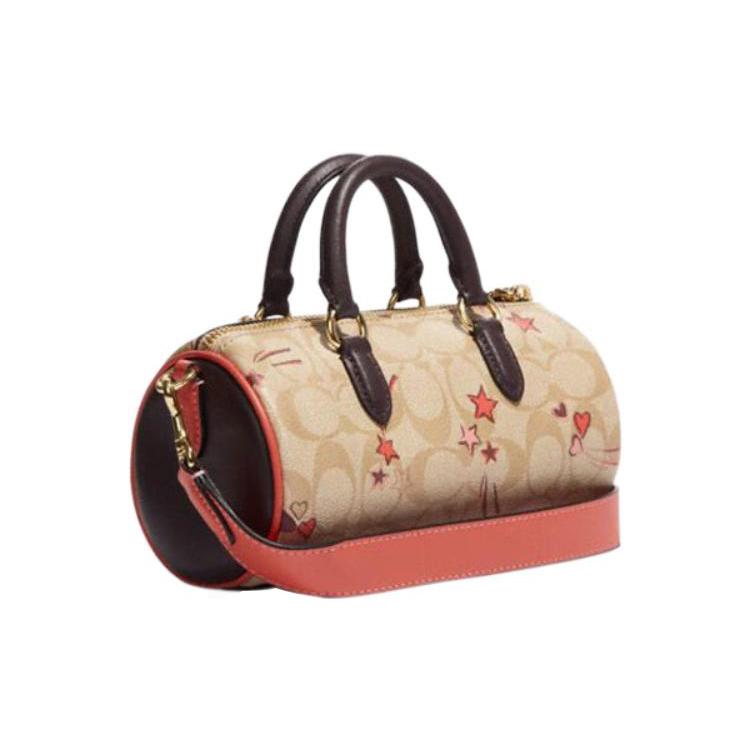 New COACH Lacey Canvas With Leather Boston Bag Handbag Shoulder Bag Crossbody Bag Small Size Women's Khaki & Pink CK562-IMOT4