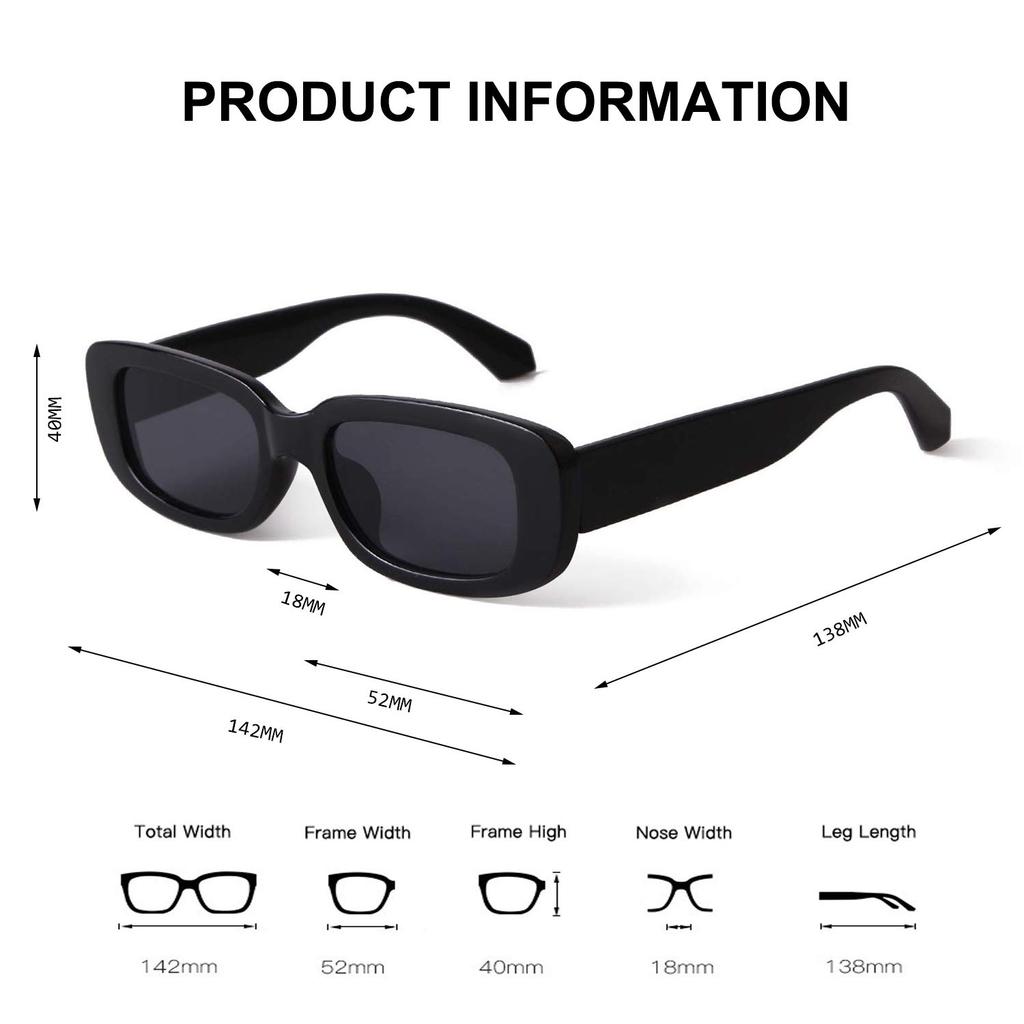 BUTABY Rectangular Retro Driving 90s Vintage Fashion Narrow Square UV400 Protection Women's Sunglasses, Glasses, Frame,