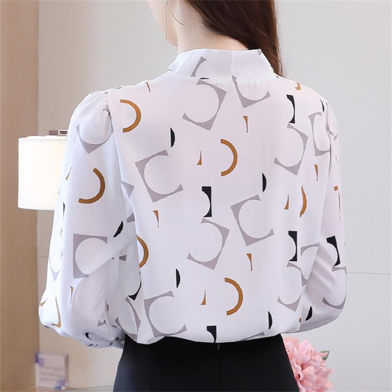 M-4XL женские весенне-летние стильные шифоновые блузки, рубашки, женские повседневные блузки с длинными рукавами и галстуком-бабочкой, воротник с принтом, топы