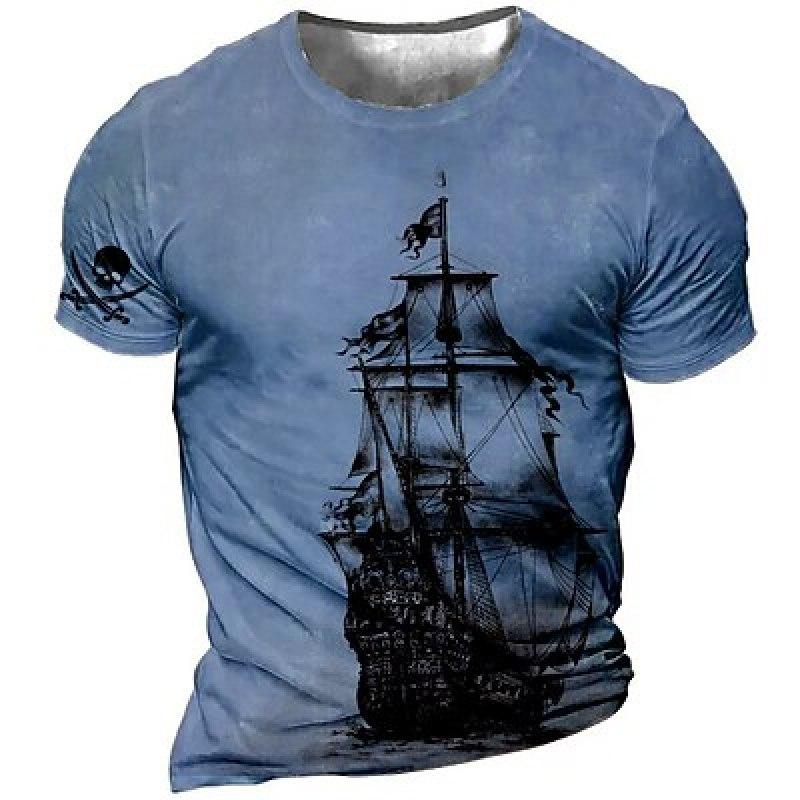 Мужская футболка с рисунком корабля, морской стиль, круглый вырез, одежда, 3D-принт, для активного отдыха, повседневная, с коротким рукавом, с принтом, модный дизайнер, винтаж