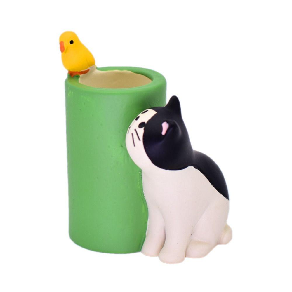 Cat Ornaments Single Pencil Holder Cute Cat And Mouse Pencil Stand Container  Office Stationery