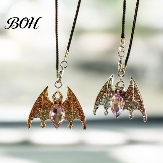 Adjustable Car Lanyard Bling Rhinestone Bat Hanging Accessories, Halloween Sparkly Rear View Ornament Mirror Charm, Cute Interior for Men Women